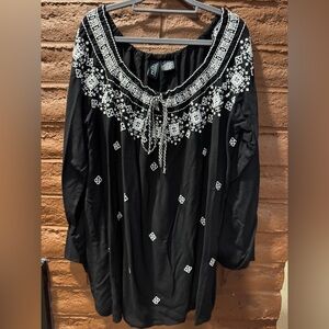 Black Embroidered Women's Top